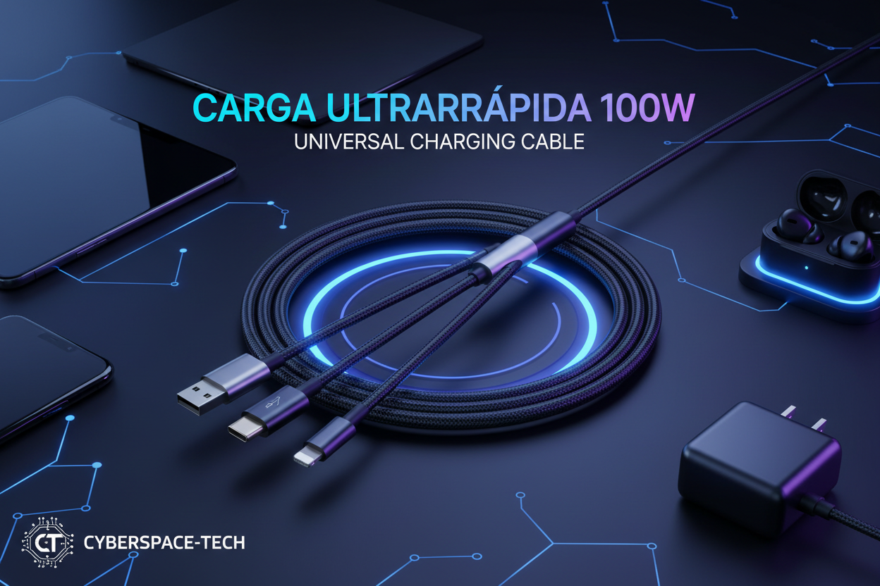 Cable de Carga Rápida 100W 3 en 1 - Carga Universal Ultrarrápida - CYBERSPACE-TECH