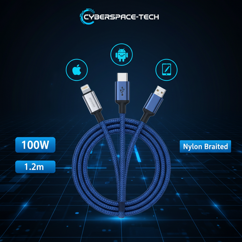 Cable de Carga Rápida 100W 3 en 1 - Carga Universal Ultrarrápida - CYBERSPACE-TECH